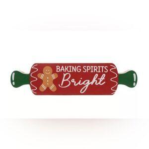 Baking Spirits Rolling Pin Wood Decor Festive Red and Green Rolling Pin Decor